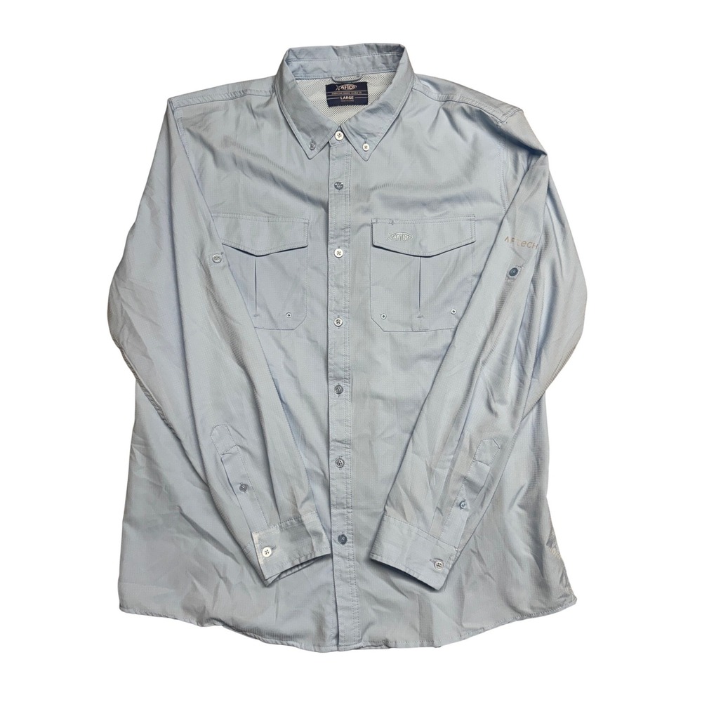 AFTCO Mens Blue AFTECH Long Sleeve Fishing Shirt Vented Ripstop Large